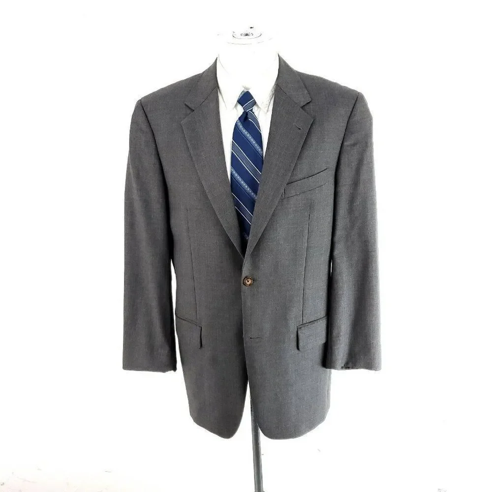 Joseph Abboud Super 110s Wool Silk 2‎ Button Suit Jacket 38R Gray Windowpane